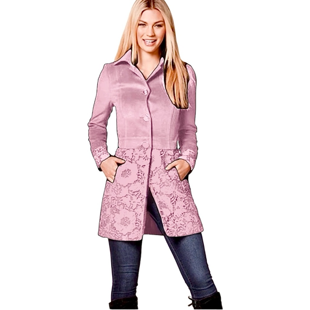VENUS Blush/Purple Lace Detail Fleece Trench Coat